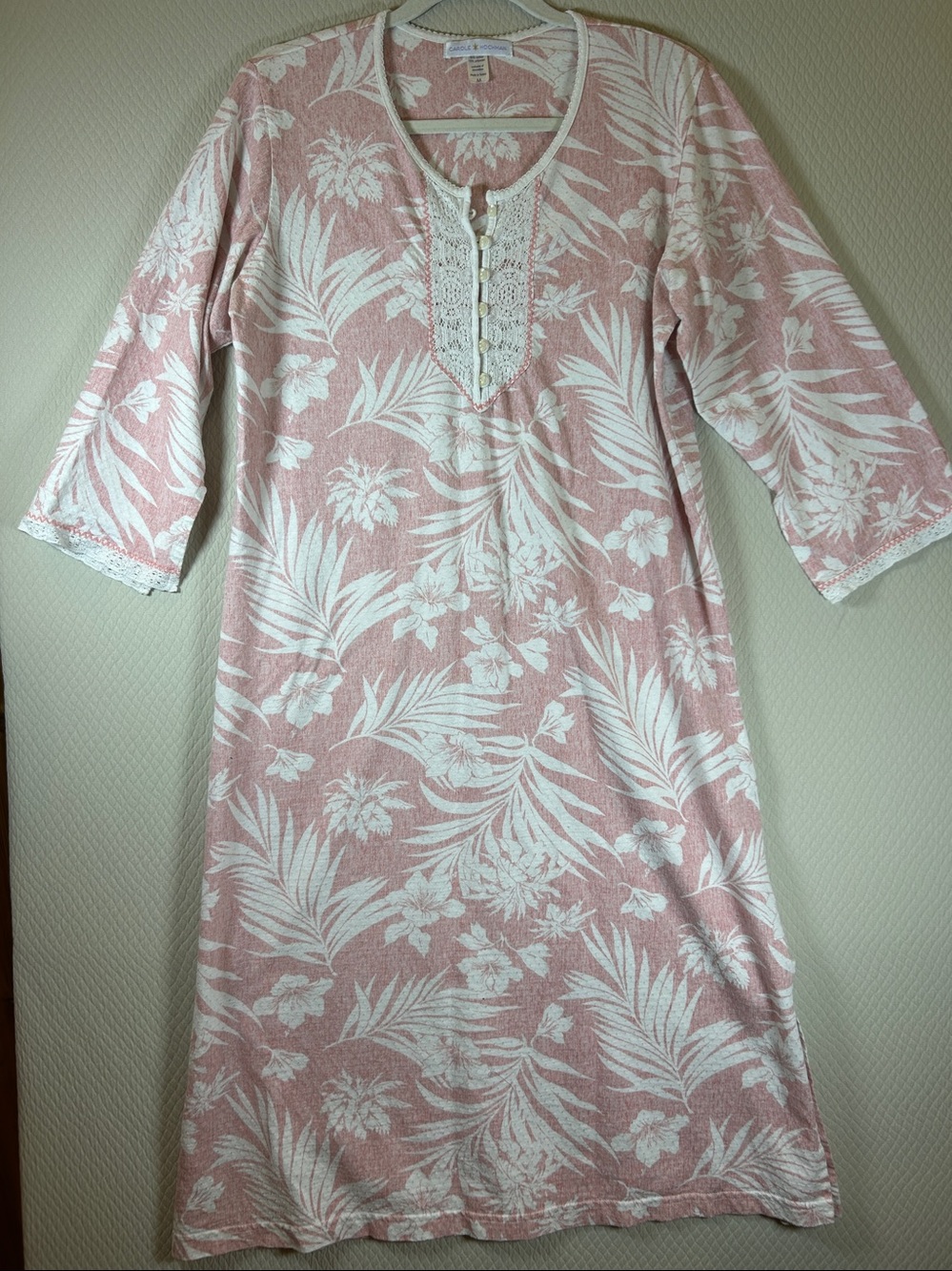 Midnight by Carole Hochman Pink & White Floral Long Nightgown, Size M